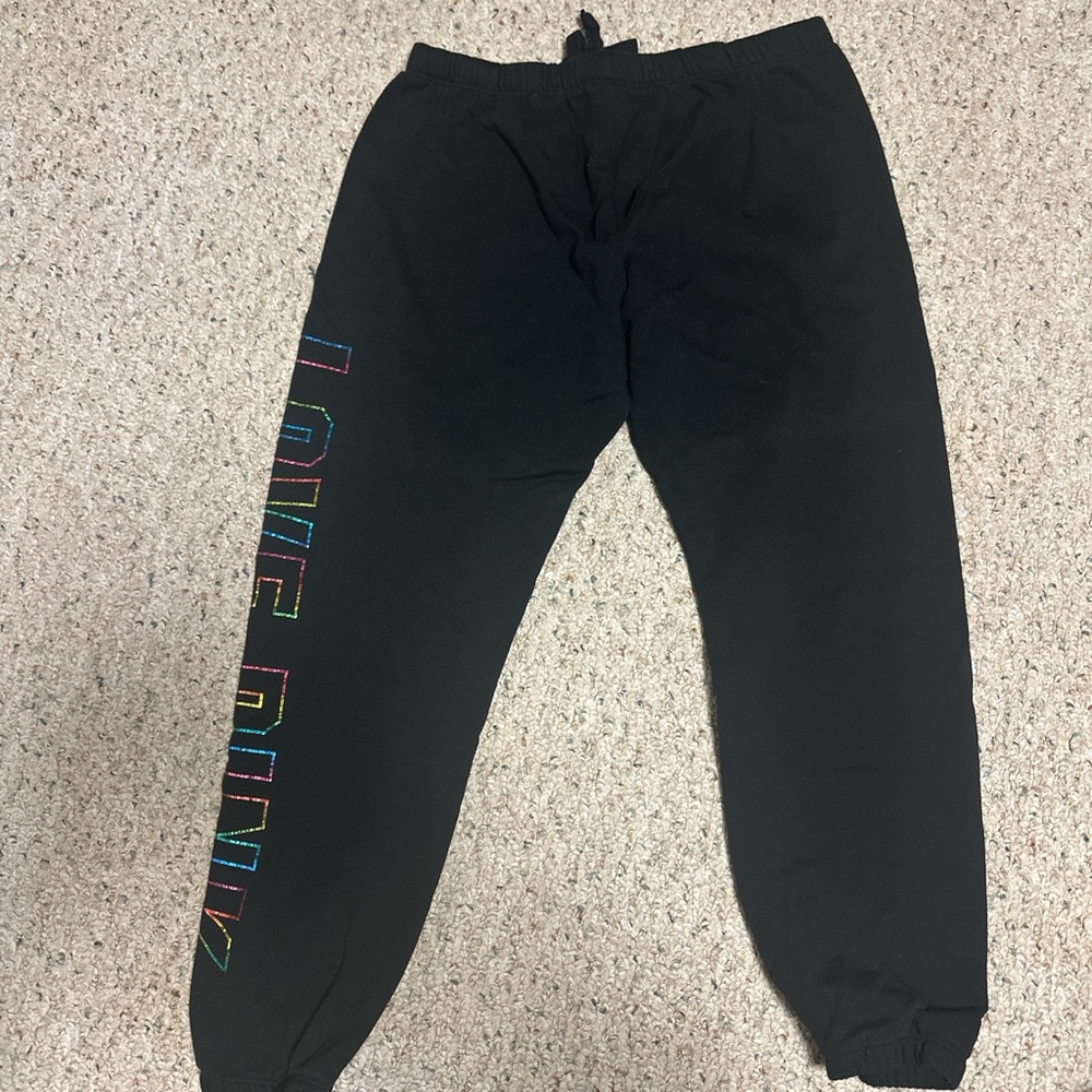PINK Victoria's Secret Black Joggers with Colorful Lettering